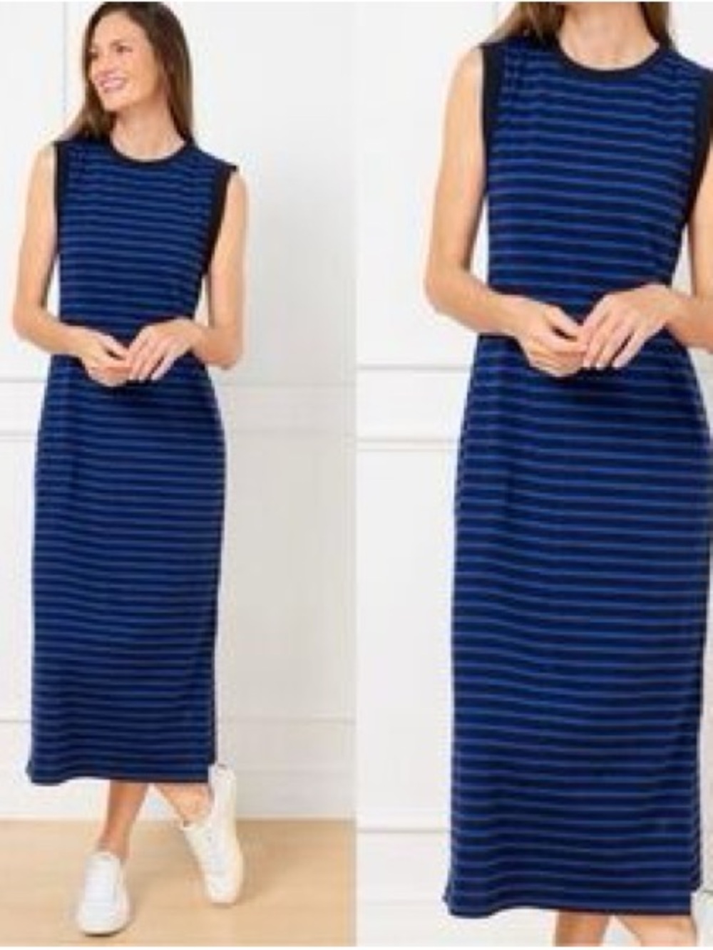T by Talbots Sleeveless, Striped, Pull-on, Casual Maxi Dress ~ Blue & Black ~ XL